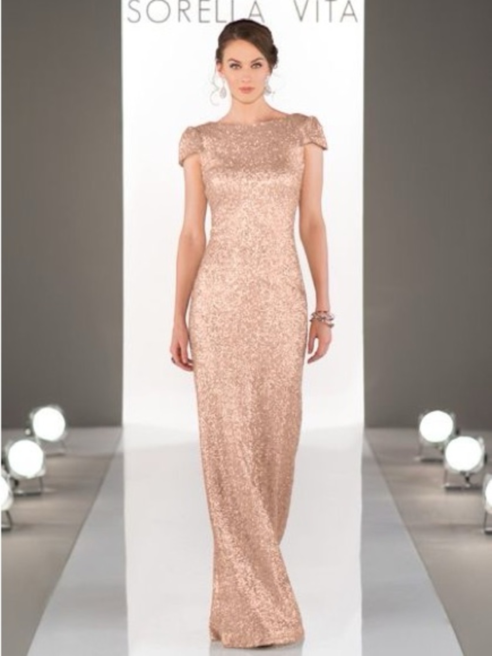 SORELLA VITA Rose Gold Sequin Cap Sleeve Maxi Gown